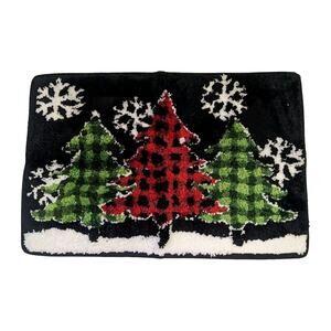 Home Bath Mat Christmas Holiday Trees Snowflake Red Green Buffalo Check New